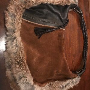 Rabbit fur trim bag